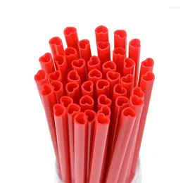 Disposable Cups Straws 10pcs Heart-shaped Drinking Straw Reusable Pink Red Wedding Party Supplies Plastic For Kitchen