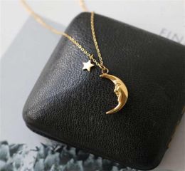 Titanium With 18 K Gold Moon Star Charms Necklace Women Stainless Steel Jewellery Designer T Show Runway Gown Rare Gothic Japan 21093142706