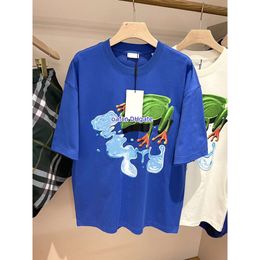 24SS Men's Designer T-shirt Italian Designer Knitted Short sleeved Shirt Cotton Women's White Green White Blue Graffiti Frog Sketching Printed T-shirt