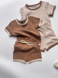 Clothing Sets Summer Baby Short Sleeve Casual Set Infant Boy Girl Solid Ribbed Tees Shorts 2pcs Suit Cotton Breathable Toddler Outfits