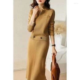 Work Dresses High Quality Autumn Wear With Complete Set 2024 Fashion Lady Jacket Skirt Winter Knit Two-Piece Sweater Pant Suits Navy