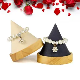Jewelry Pouches Cone Shape Display Stand Wooden Bracelet Anklet Storage Rack Showing Ring Watch Holder Exhibition