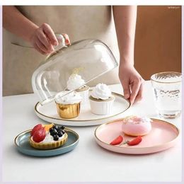 Plates Ceramic Western Plate With Glass Cover Cake Tray Phnom Penh Matte Frosted Dessert Fruit Home Decor Storage