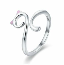 Fashion Cute 925 Sterling Silver Cat Shaped Kitten Pet Adjustable Band Wrap Finger Ring For Girls Christmas Gifts37076192740473