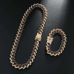 Hiphop Cuban Sterling Sier 14Mm Two Tone Bracelet And Necklace Gold Plated Iced Out VVS Moissanite Cuban Link Chain