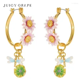 Dangle Earrings Lotus Flower Hoop Earring For Women 925 Silver Pin 18K Gold Plated Handmade 2024 Fashion Gift