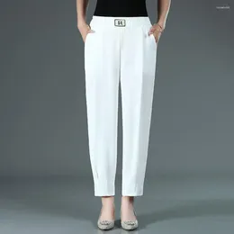 Women's Pants Women Harem Solid Color Summer Elastic High Waist Thin Long Trousers With Side Pockets For Comfortable
