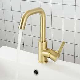 Bathroom Sink Faucets Brushed Gold Brass Basin Faucet Single Handle Hole Deck Mounted Cold Water Mixer Tap