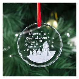 Christmas Decorations Wholesale Custom Laser 3D Logo Pattern Blank Decoration Pendant Festive Crystal Hanging Ornament Event Party Sup Dh3Xd