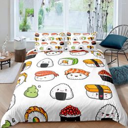 Bedding Sets Japanese-Style Comforter Cover Food Theme Cute Cartoon Japanese Sushi Quilt Pattern Duvet Set King Microfiber