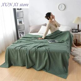 Blankets Pure Cotton Waffle Plaid Blanket Modern Throw Knitted Thin Quilt Plain Soft Cosy Sofa Cover Bedspreads On The Bed