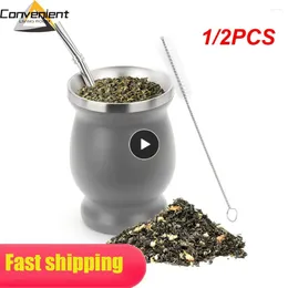 Teaware Sets 1/2PCS Stainless Steel Yerba Mate Gourd Bombillas Set Heat Insulation Tea Cup Easy Clean Anti Scalding Water Cups