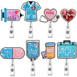 Brooches Acrylic Retractable Badge Reel ID Card Clips Chill Holder Glitter Work Name