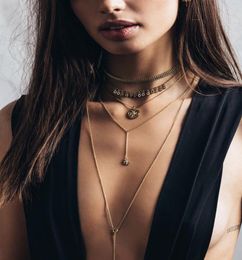 Fashion Brand Punk Metal chain coin chokers necklaces for Women Vintage jewelry Gold Pendants Necklaces chunky necklace2957092