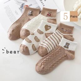 Women Socks 5 Pairs Elegant Retro Polyester Cotton Low Tube Girl Breathable Japanese Style Casual Stockings