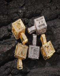 Mens Hip Hop Jewelry Iced Out Initial Letter Necklace Pendant Gold Silver Cube Dice Hiphop Necklaces1256775