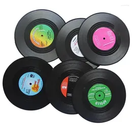 Table Mats Funny Coasters 6Pcs Drink In Round Record Shape Retro For Drinks Colorful Decoration Home