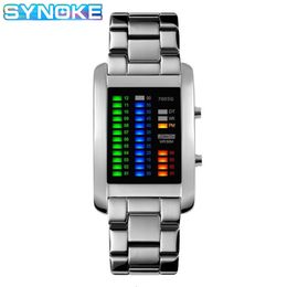 Binary Watches Mens Sport Waterproof Steel Belt Watch For Man LED Display Military Wristwatch Relogio Masculino 240428
