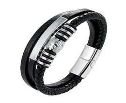 2018 New Genuine Leather Bracelet For Men Jewellery 316L Stainless Steel Magnetic Buckle Fashion Bracelet Bangles Antique Gift3342315