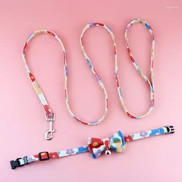 Dog Collars Pet Supplies Bowtie Cute Collar Leash Set Printed Cat Puppy Kitty Nylon Colourful Outdoor Walking Accessories