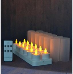 set of 12 remote controlled LED candles Flickering frosted Rechargeable Tea4440949