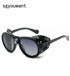 Sunglasses Sgyouwant Men Fashion Vintage SteamPunk Polarised Sun Glasses Leather Side Shield Punk Eyewear5619238