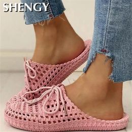 Slippers 2024 Women's Sandals Summer Handmade Ladies Shoes Floral Flats Retro Style Woman Office Female Sneakers