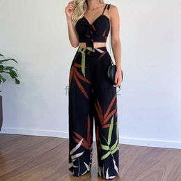 Women's Two Piece Pants 2024 Summer Women's Wear Temperament Commuting Straight Leg Pants with Suspended Top Sexy Set size plus Two Piece Sets