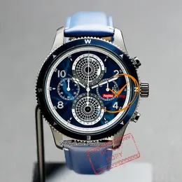 1858 U0125565 Geosphere Quartz Chronograph Mens Watch DLC Black Steel Blue Dial Leather Strap Puretime Stopwatch Reloj Hombre Montre Hommes PTMBL