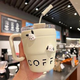 Mugs Mug With Handle High-end Exquisite Couple Water Cup Insulated Ice Coffee Stainless Steel Straw Office