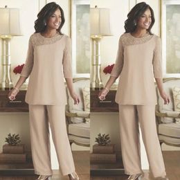 Elegant Lace Mother Of The Bride Pants Suits 2020 Summer Chiffon Custom Made 3 4 Long Sleeves Wedding Guest Wear Mother Dress Suits AL6 346x