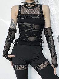 Women's Tanks INSCUTEE Y2k Streetwear Sexy Vest Women Mall Gothic Hole See Through Lace-up Crop Tank Tops Fashion Cyber Punk Outfits Femme
