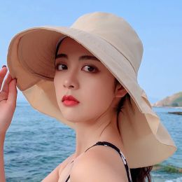 Sparsil Women's Summer Hat for the Sun wide brim uv meck protection Solar Beach Hats折りたたみ可能なポニーテールトラベルサンパナマキャップ