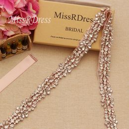 MissRDress Thin Rose Gold Bridal Belt Sash With Crystal Jewelled Ribbons Rhinestones Belt And Sashes For Wedding Dresses YS857 2717