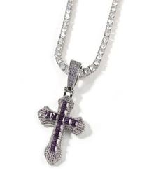 14K Gold Plated Colourful Zircon Cross Pendant Necklace Big Size Soild Real Iced Diamond Hip Hop Jewellery for Men Women gifts2731104