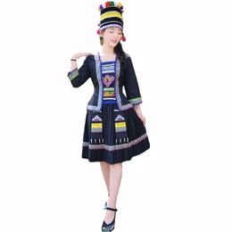 Stage Wear Women Hmong Clothing Elegant Miao Dance Suit Chinese Embroidered Ethnic Dress Fancy party Costume