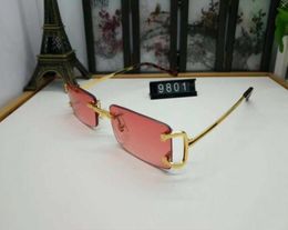 rimless red buffalo horn glasses fashion retro vintage mens sports sunglasses shiny gold frame leopard logo women top quality with7905533