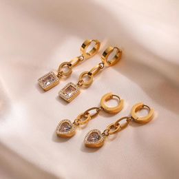 Dangle Earrings BUY Trendy Gold Color Non-Fading 316L Stainless Steel Wedding Jewelry CZ Zircon Heart Square Circle For Women