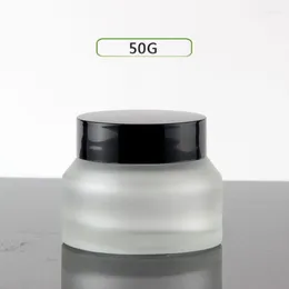 Storage Bottles 50G Frosted Glass Jar Black Lid For Essence/eye Cream/day Night Cream/moisturizer/lip Cream Cosmetic Packing Bottle