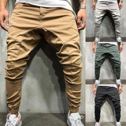 Men's Pants Men Sweatpants Anti Pilling Solid Color Sports Casual Trousers Ribbed Ankle Shrink Resistant Fitness Clothing