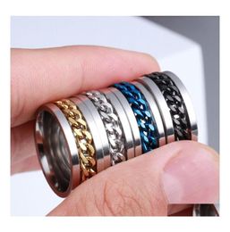 Couple Rings Wholesale 40Pcs Spin Chain Stainless Steel Sier Black Gold Blue Mix Men Fashion Wedding Band Party Gifts Jewellery DropDhjfb7768464