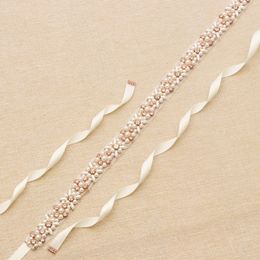 Wedding Sashes Bridal Belt 2019 Rose Gold Rhinestone Pearls Accessories Belt 100% hand-made 8 Colours White Ivory Blush Bridal Sashes 301I