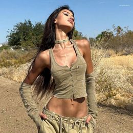 Women's Tanks Workwear Style Breasted T-shaped Vest Camisole Women Fit Thin Sexy Navel-out Tops Summer