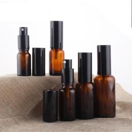 Amber Glass Spray Bottle 10ml 15ml 20ml 30ml 50ml Lotion Pump Bottles Cosmetic Container Empty Refillable Pack EEA102018475113