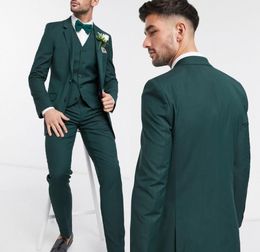 2020 Custom Made Two Button Dark Green Groom Tuxedos Groomsmen Man Suits Men039s Wedding Blazer Suits JacketPantsVest3283755