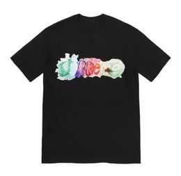 Casual Summer Watercolour Ink Print on Back T-shirt O-neck Loose Tee Tops Streetwear Skateboard HipHop Top EU Size