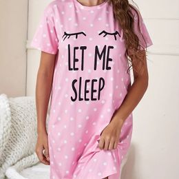 Let Me Sleep Printed Plus Size Womens Nightgowns Home Ice Silk Dresses Short Sleeve Pyjamas for Girls with Large Busts 240420