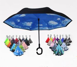 Folding Reverse Umbrella 63 Styles Double Layer Inverted Long Handle Windproof Rain Car Umbrellas C Handles UmbrellasT2I3842492674