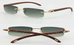 Whole Selling 8200757 Style Rimless Carved Wood Sunglasses Unisex Ornamental Decor UV400 Lens frame Original Wooden Glasses ma8789481