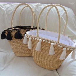 Shoulder Bags 2024 Fashion Tassel Handbag High Capacity Quality Straw Bag Women Beach Woven Tote Fringed